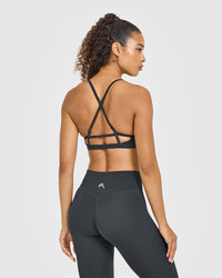 Timeless Strappy Bralette with White Logo | Coal