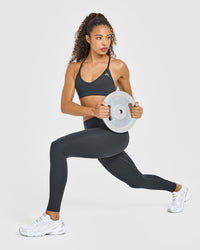 Timeless Strappy Bralette with White Logo | Coal