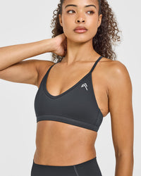 Timeless Strappy Bralette with White Logo | Coal