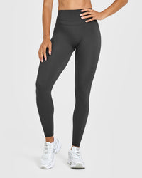 Unified High Waisted Leggings White Logo | Coal