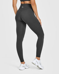 Unified High Waisted Leggings White Logo | Coal