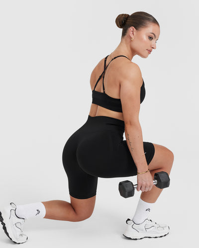 Effortless Seamless Cycling Shorts with White Logo | Black