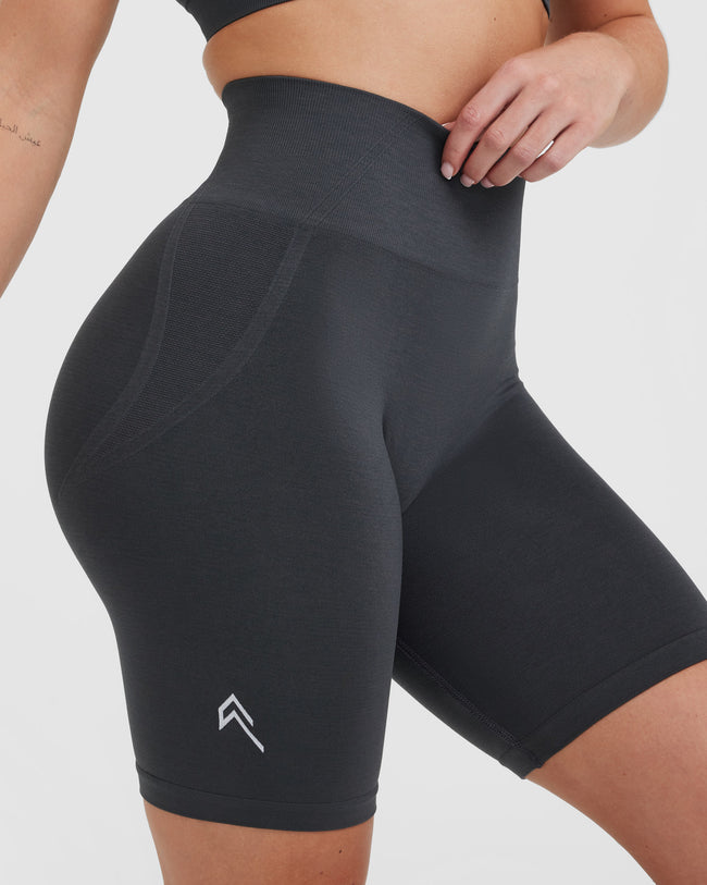 Effortless Seamless Cycling Shorts with White Logo | Coal