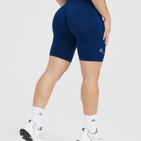 Effortless Seamless Cycling Shorts with White Logo | Midnight