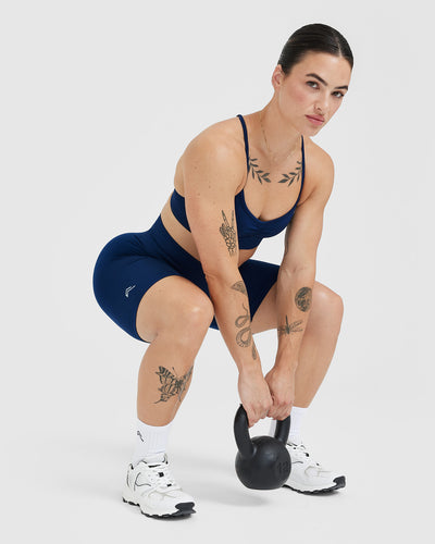 Effortless Seamless Cycling Shorts with White Logo | Midnight