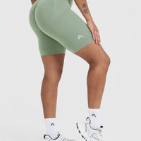 Effortless Seamless Cycling Shorts with White Logo | Sage