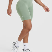 Effortless Seamless Cycling Shorts with White Logo | Sage