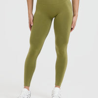 Effortless Seamless Leggings with White Logo | Olive Green