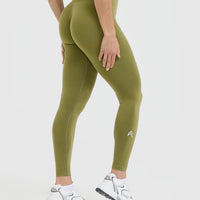 Effortless Seamless Leggings with White Logo | Olive Green