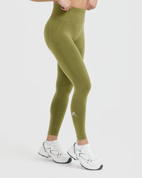 Effortless Seamless Leggings with White Logo | Olive Green