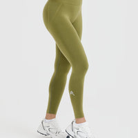 Effortless Seamless Leggings with White Logo | Olive Green