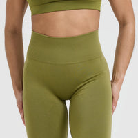 Effortless Seamless Leggings with White Logo | Olive Green