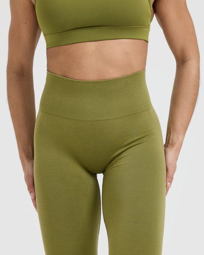 Effortless Seamless Leggings with White Logo | Olive Green