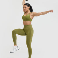 Effortless Seamless Leggings with White Logo | Olive Green