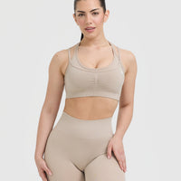 Effortless Seamless Layered Sports Bra | Mushroom Brown