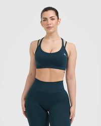 Effortless Seamless Layered Sports Bra with White Logo | Oil Blue