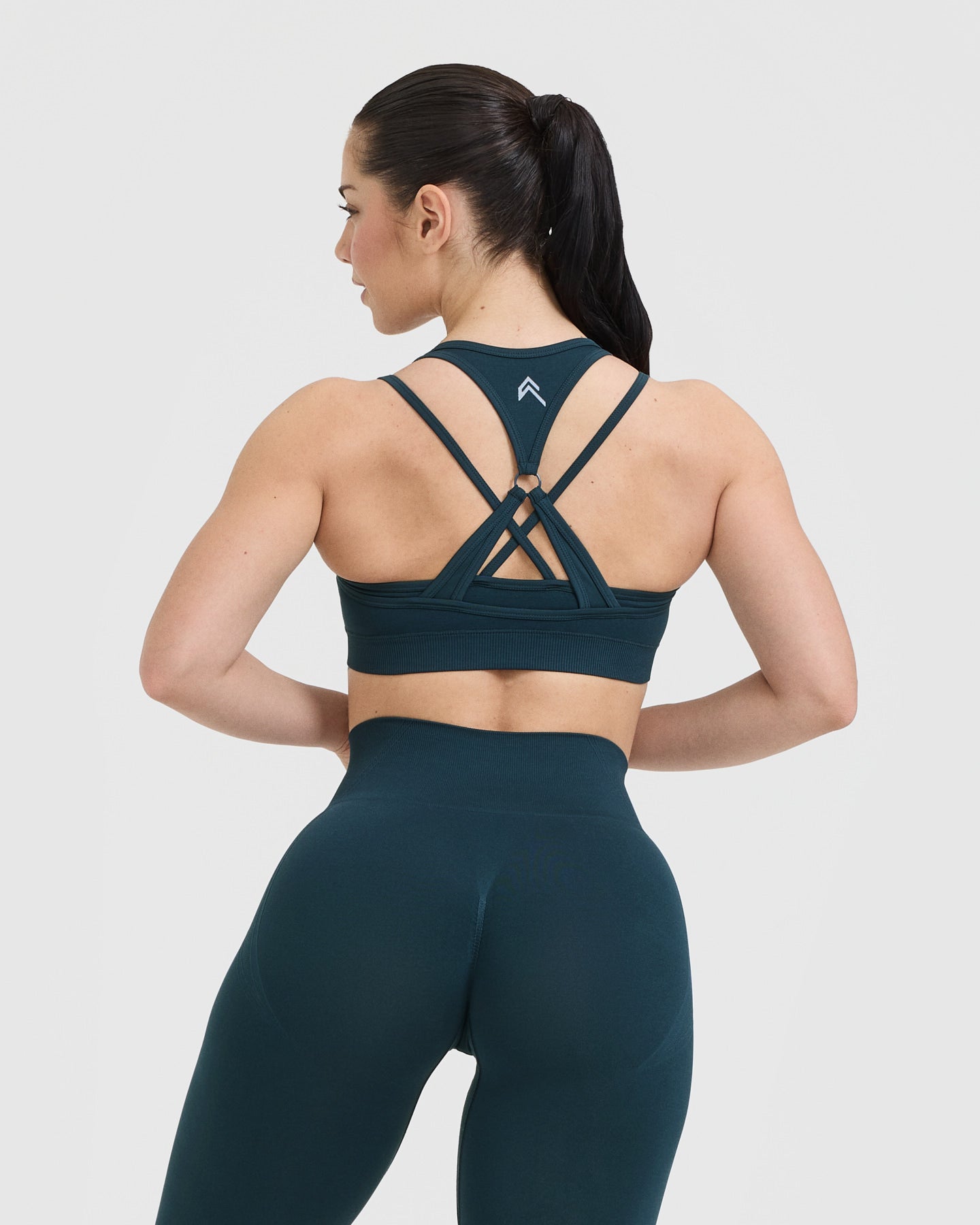 Effortless Seamless Layered Sports Bra with White Logo | Oil Blue