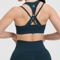 Effortless Seamless Layered Sports Bra with White Logo | Oil Blue