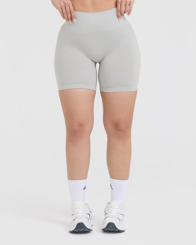 Effortless Seamless Shorts with White Logo | Light Grey Marl