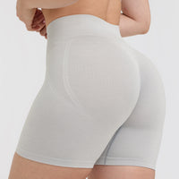 Effortless Seamless Shorts with White Logo | Light Grey Marl