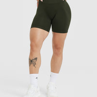 Effortless Seamless Shorts with White Logo | Khaki