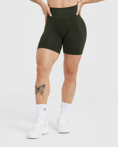 Effortless Seamless Shorts with White Logo | Khaki