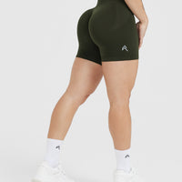 Effortless Seamless Shorts with White Logo | Khaki