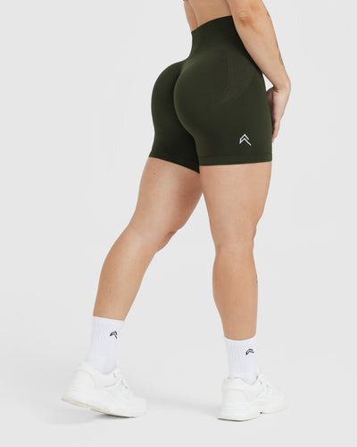 Effortless Seamless Shorts with White Logo | Khaki