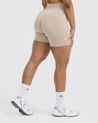 Effortless Seamless Shorts with White Logo | Mushroom Brown