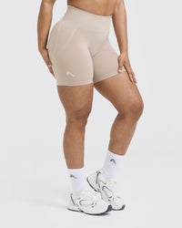 Effortless Seamless Shorts with White Logo | Mushroom Brown