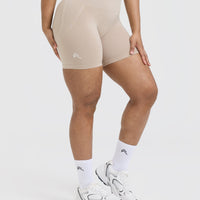 Effortless Seamless Shorts with White Logo | Mushroom Brown