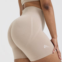 Effortless Seamless Shorts with White Logo | Mushroom Brown