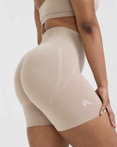 Effortless Seamless Shorts with White Logo | Mushroom Brown