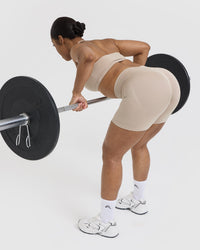 Effortless Seamless Shorts with White Logo | Mushroom Brown