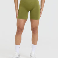 Effortless Seamless Shorts with White Logo | Olive Green