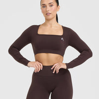 Effortless Square Neck Crop Long Sleeve Top | Plum Brown