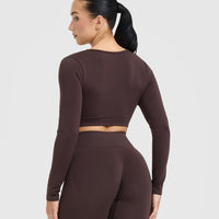 Effortless Square Neck Crop Long Sleeve Top | Plum Brown