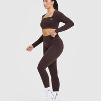 Effortless Square Neck Crop Long Sleeve Top | Plum Brown