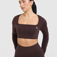 Effortless Square Neck Crop Long Sleeve Top | Plum Brown