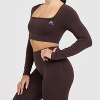 Effortless Square Neck Crop Long Sleeve Top | Plum Brown
