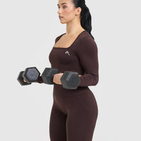 Effortless Square Neck Crop Long Sleeve Top | Plum Brown