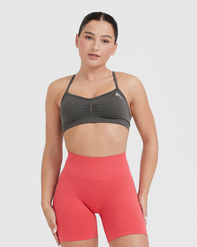 Effortless Strappy Bralette with White Logo | Deep Taupe