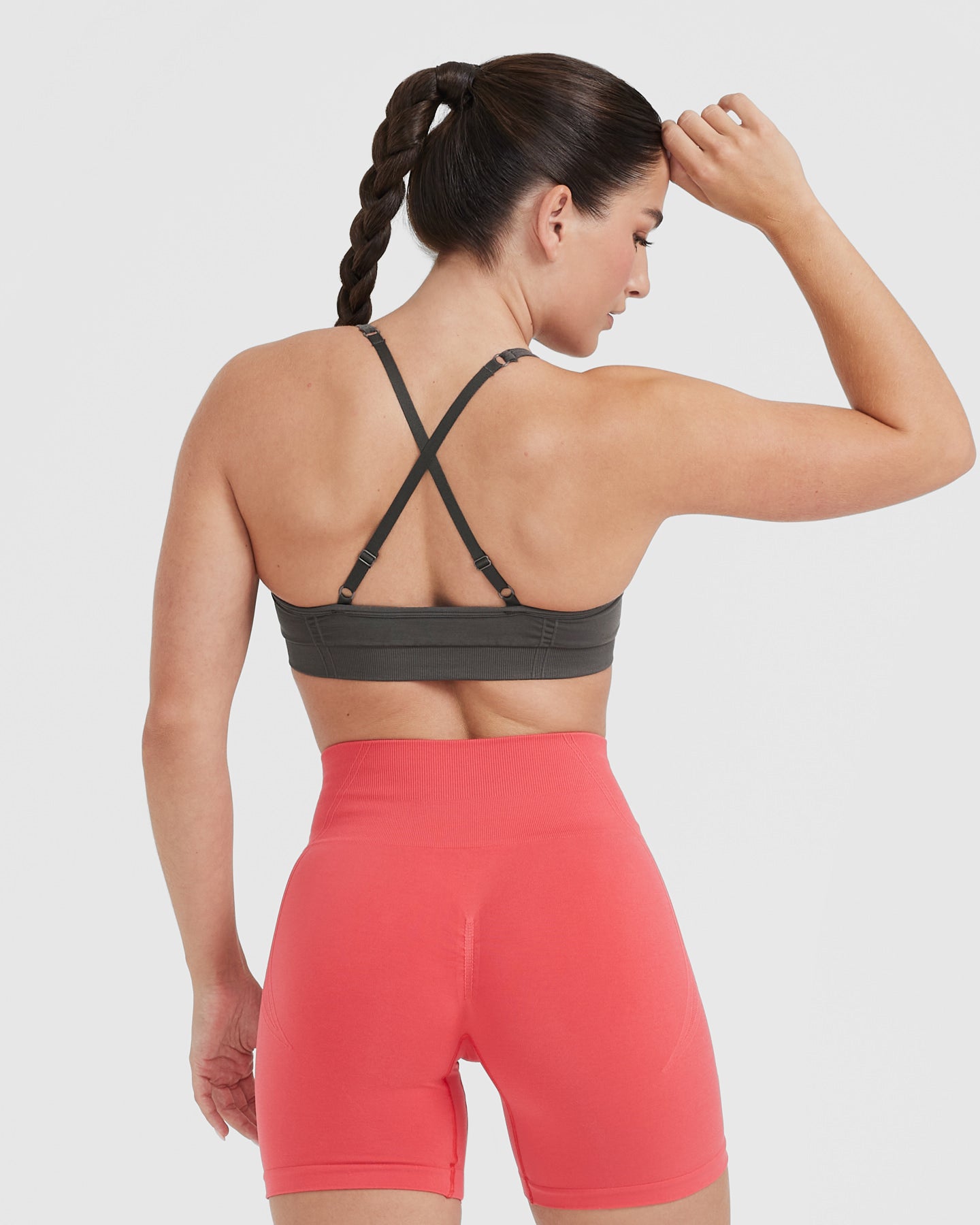 Effortless Strappy Bralette with White Logo | Deep Taupe
