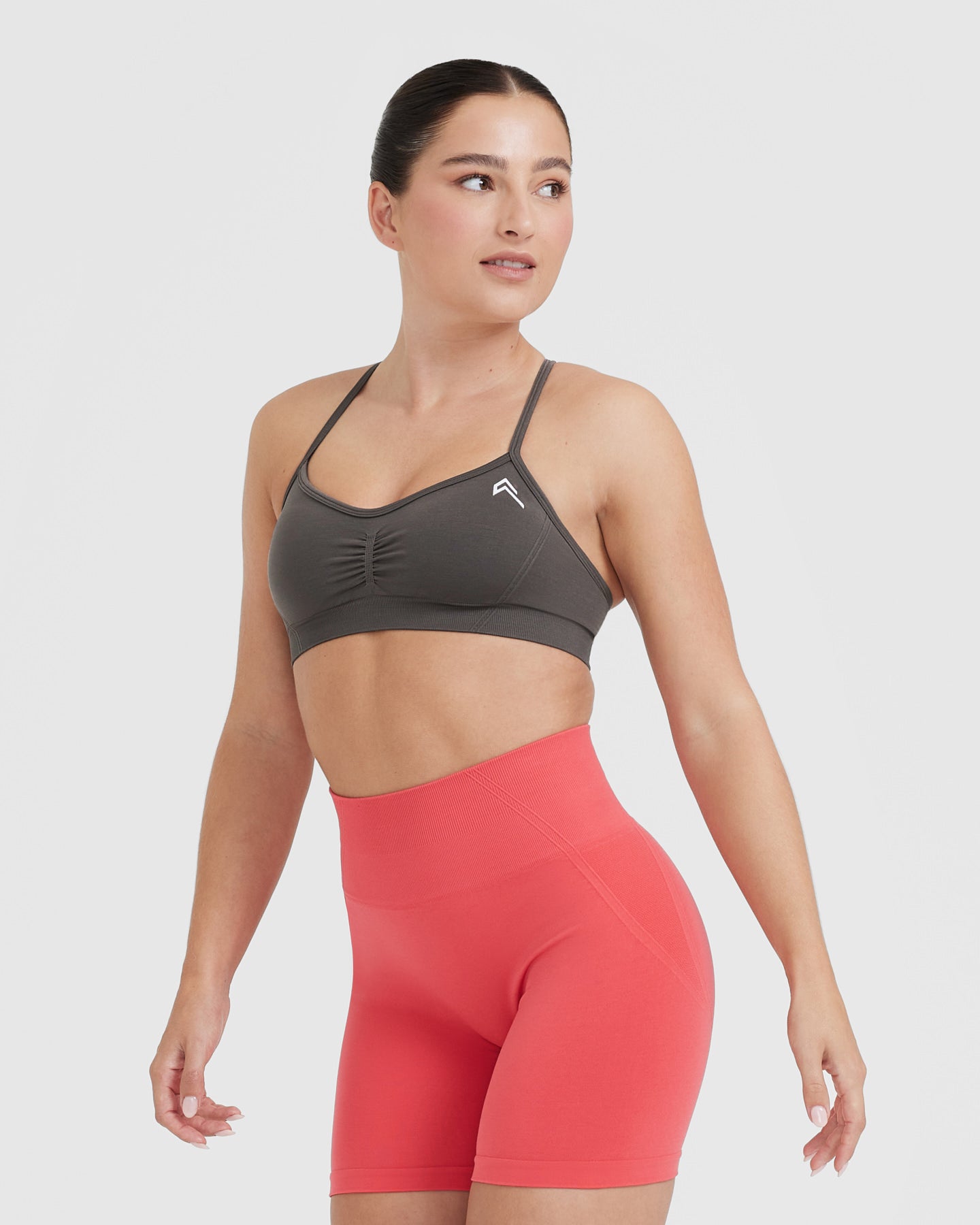 Effortless Strappy Bralette with White Logo | Deep Taupe