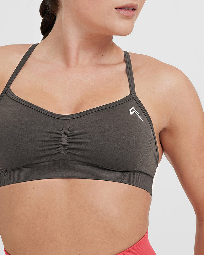 Effortless Strappy Bralette with White Logo | Deep Taupe