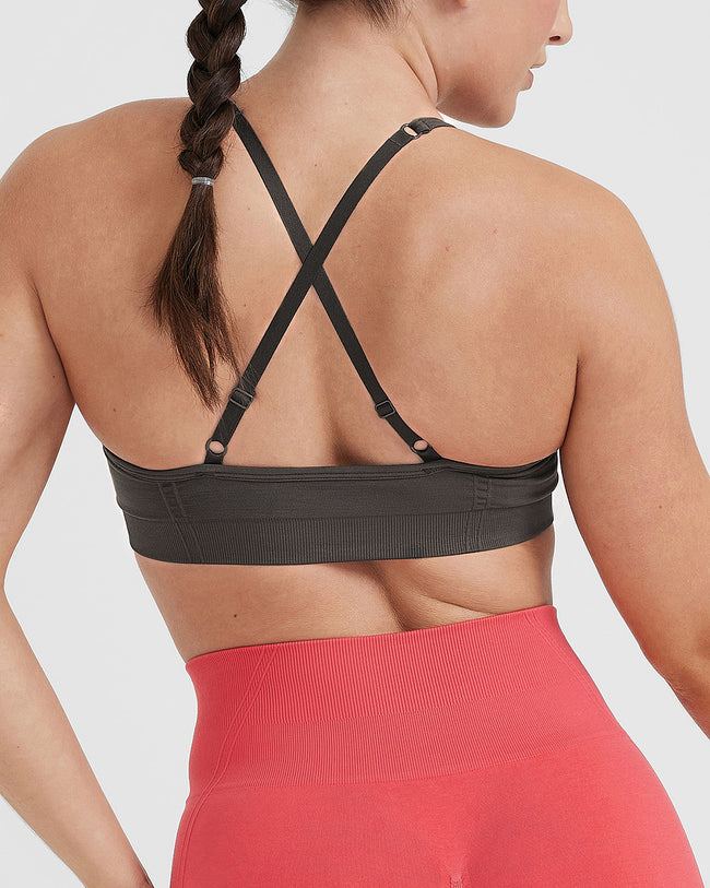 Effortless Strappy Bralette with White Logo | Deep Taupe