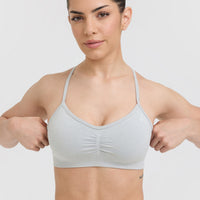 Effortless Strappy Bralette with White Logo | Light Grey Marl