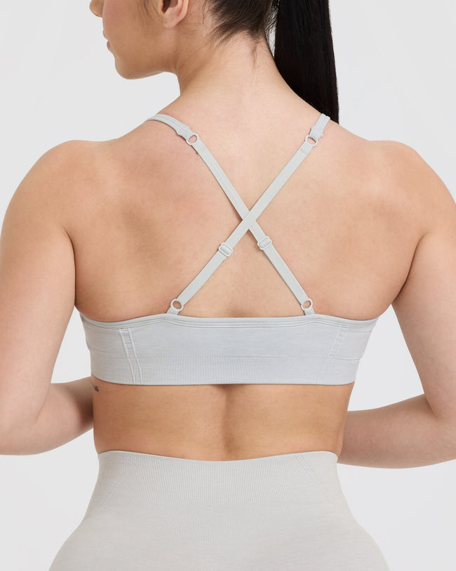 Effortless Strappy Bralette with White Logo | Light Grey Marl
