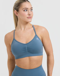 Effortless Strappy Bralette with White Logo | Moonstone Blue