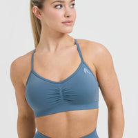 Effortless Strappy Bralette with White Logo | Moonstone Blue